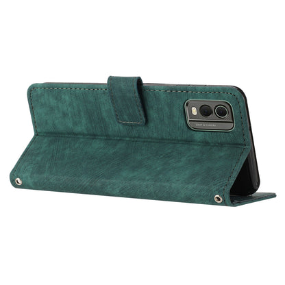 Stand Wallet Shell for Nokia C32 (TA-1534) Skin-touch Imprinted Lines Flip Case PU Leather Phone Cover