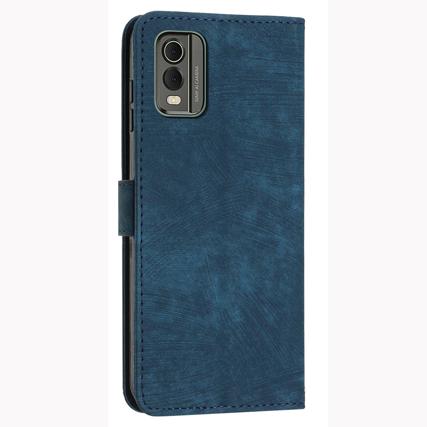 Stand Wallet Shell for Nokia C32 (TA-1534) Skin-touch Imprinted Lines Flip Case PU Leather Phone Cover