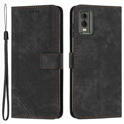 Stand Wallet Shell for Nokia C32 (TA-1534) Skin-touch Imprinted Lines Flip Case PU Leather Phone Cover