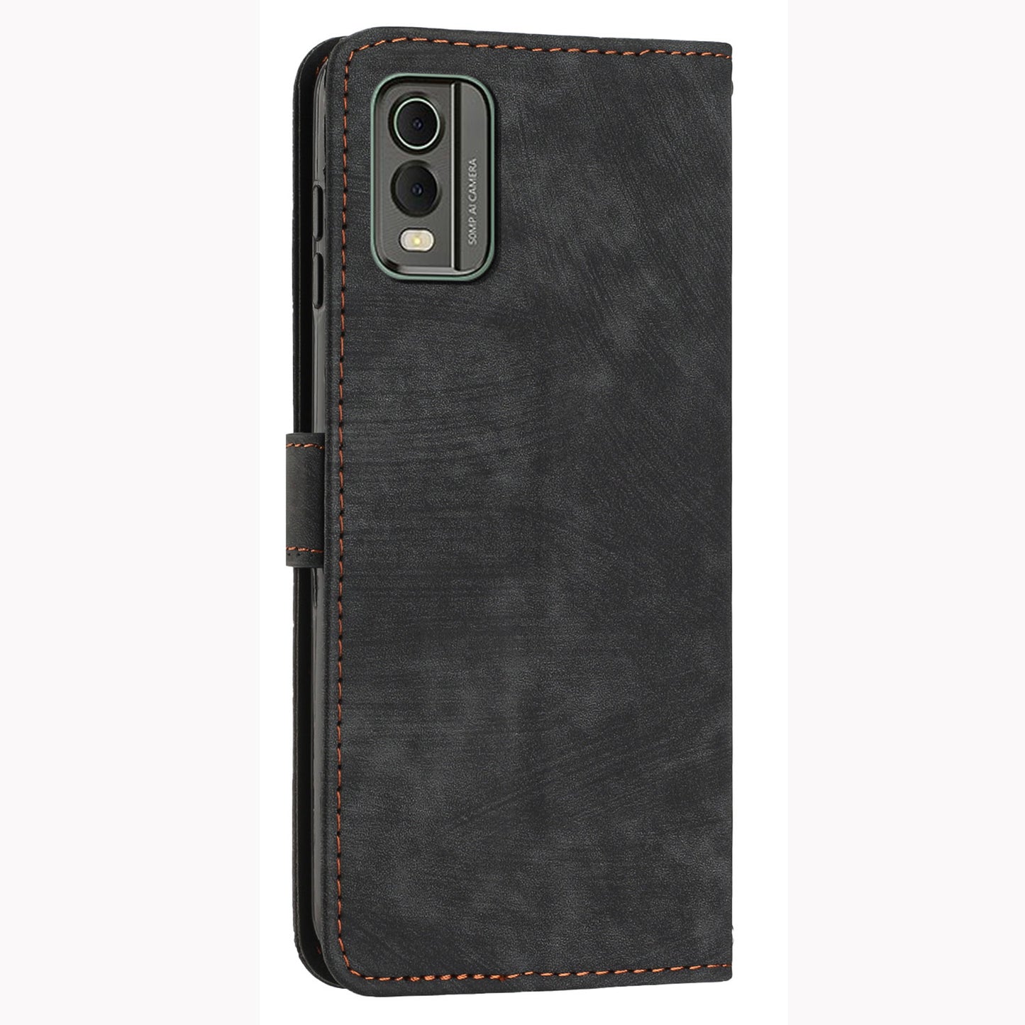 Stand Wallet Shell for Nokia C32 (TA-1534) Skin-touch Imprinted Lines Flip Case PU Leather Phone Cover