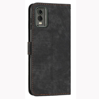 Stand Wallet Shell for Nokia C32 (TA-1534) Skin-touch Imprinted Lines Flip Case PU Leather Phone Cover