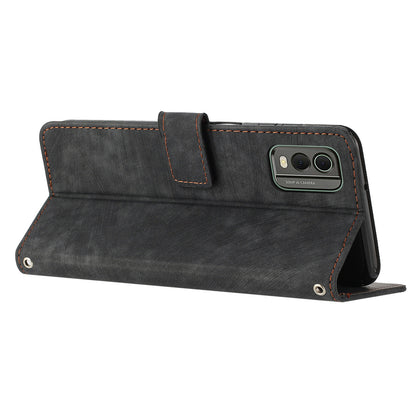 Stand Wallet Shell for Nokia C32 (TA-1534) Skin-touch Imprinted Lines Flip Case PU Leather Phone Cover