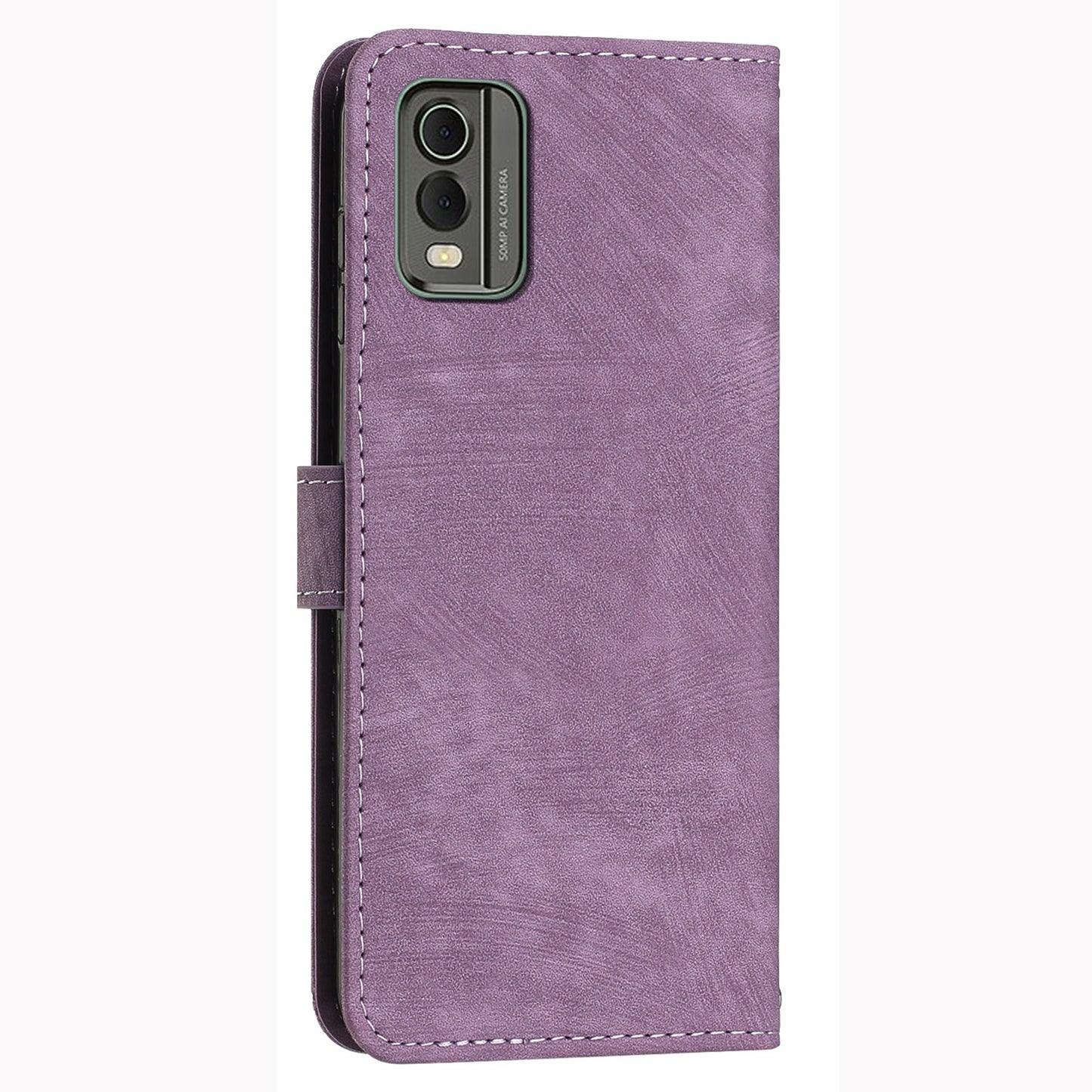 Stand Wallet Shell for Nokia C32 (TA-1534) Skin-touch Imprinted Lines Flip Case PU Leather Phone Cover