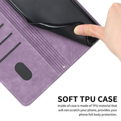 Stand Wallet Shell for Nokia C32 (TA-1534) Skin-touch Imprinted Lines Flip Case PU Leather Phone Cover