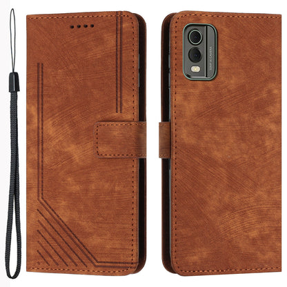 Stand Wallet Shell for Nokia C32 (TA-1534) Skin-touch Imprinted Lines Flip Case PU Leather Phone Cover