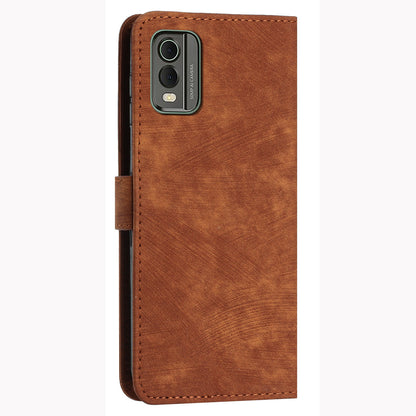 Stand Wallet Shell for Nokia C32 (TA-1534) Skin-touch Imprinted Lines Flip Case PU Leather Phone Cover