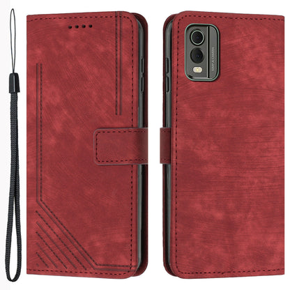 Stand Wallet Shell for Nokia C32 (TA-1534) Skin-touch Imprinted Lines Flip Case PU Leather Phone Cover