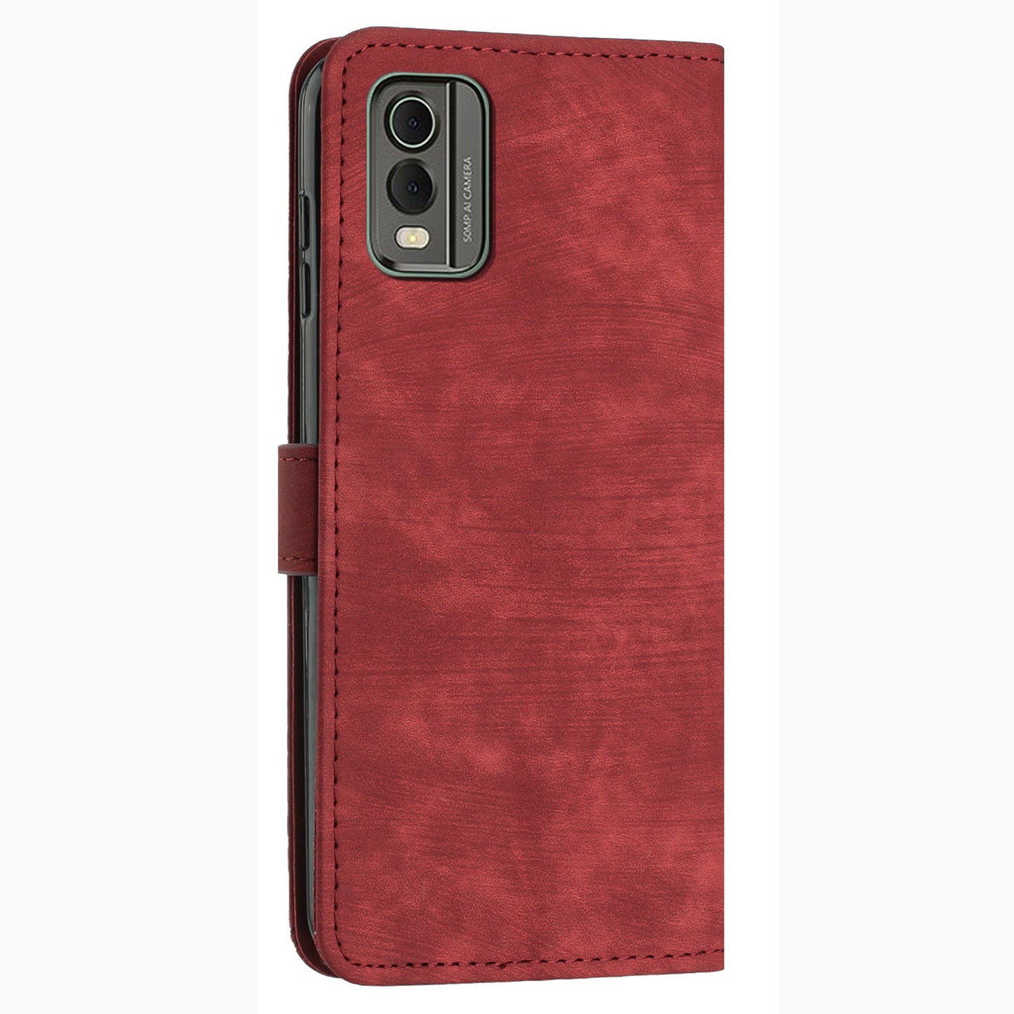 Stand Wallet Shell for Nokia C32 (TA-1534) Skin-touch Imprinted Lines Flip Case PU Leather Phone Cover