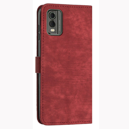 Stand Wallet Shell for Nokia C32 (TA-1534) Skin-touch Imprinted Lines Flip Case PU Leather Phone Cover