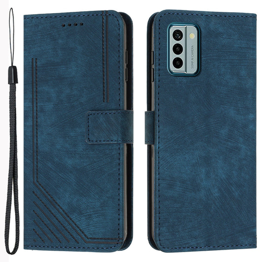 For Nokia G22 Imprinted Lines Flip Case Skin-touch PU Leather Phone Cover with Stand Wallet