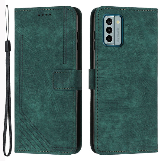For Nokia G22 Imprinted Lines Flip Case Skin-touch PU Leather Phone Cover with Stand Wallet