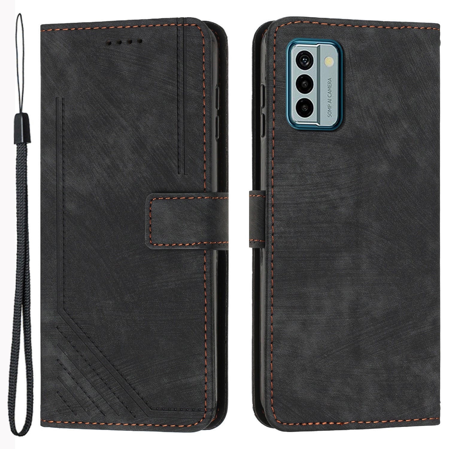 For Nokia G22 Imprinted Lines Flip Case Skin-touch PU Leather Phone Cover with Stand Wallet