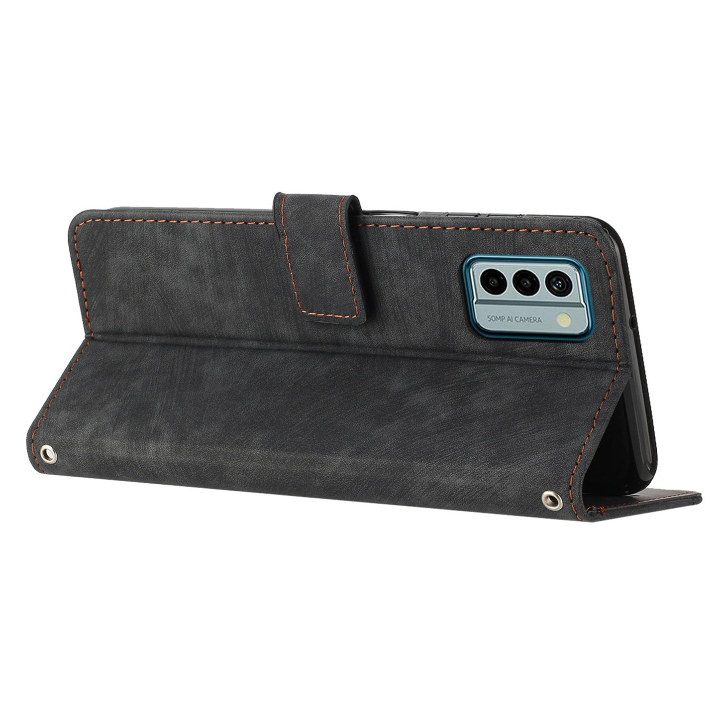 For Nokia G22 Imprinted Lines Flip Case Skin-touch PU Leather Phone Cover with Stand Wallet