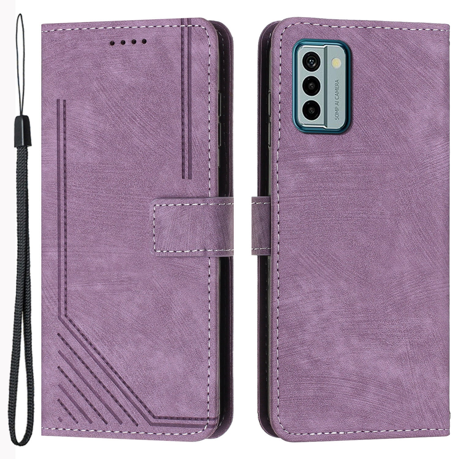 For Nokia G22 Imprinted Lines Flip Case Skin-touch PU Leather Phone Cover with Stand Wallet