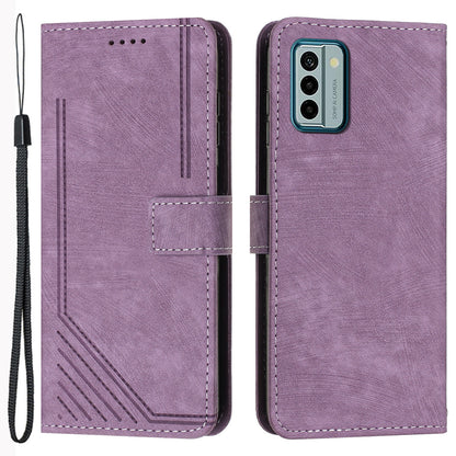 For Nokia G22 Imprinted Lines Flip Case Skin-touch PU Leather Phone Cover with Stand Wallet