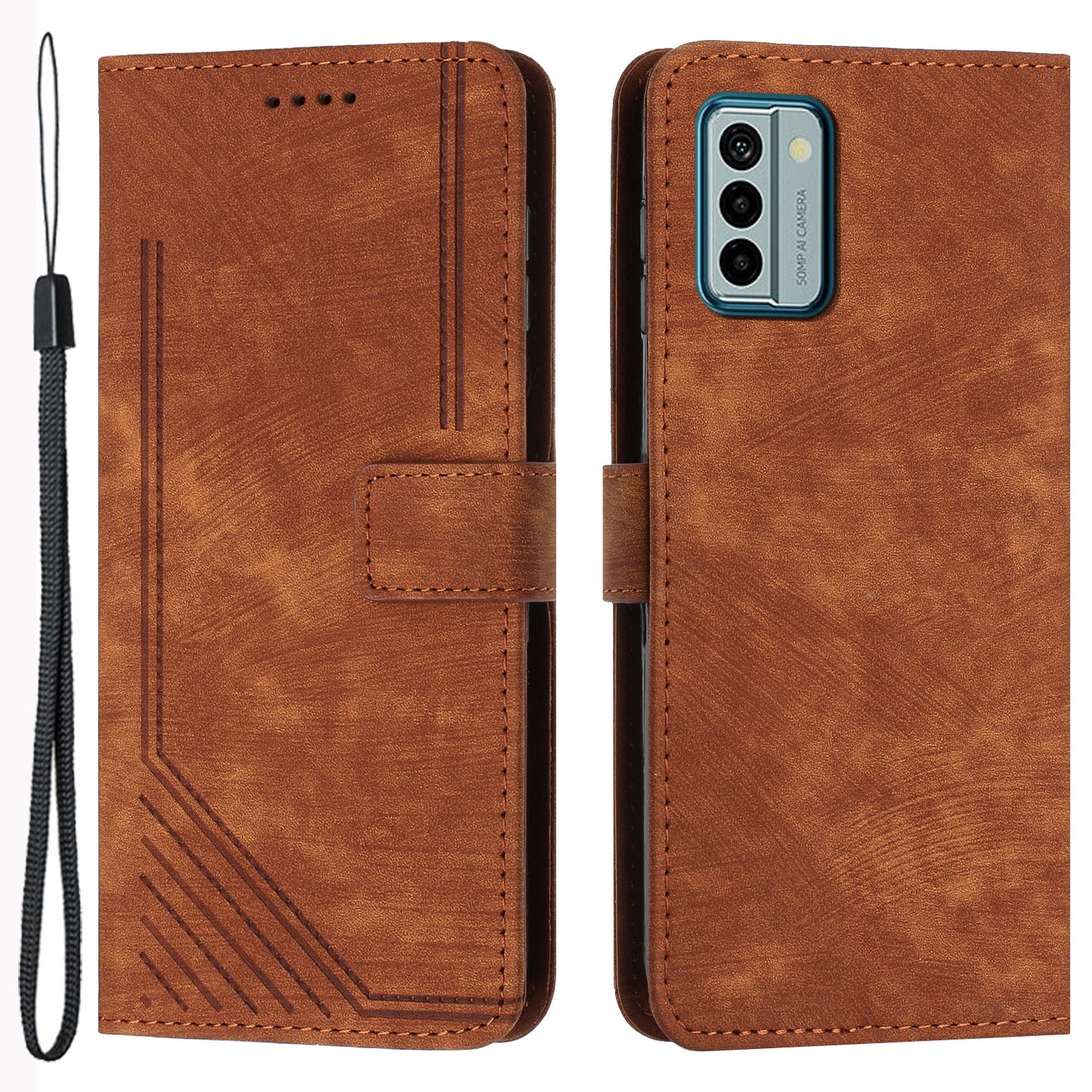 For Nokia G22 Imprinted Lines Flip Case Skin-touch PU Leather Phone Cover with Stand Wallet