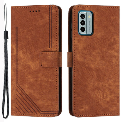 For Nokia G22 Imprinted Lines Flip Case Skin-touch PU Leather Phone Cover with Stand Wallet