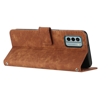 For Nokia G22 Imprinted Lines Flip Case Skin-touch PU Leather Phone Cover with Stand Wallet