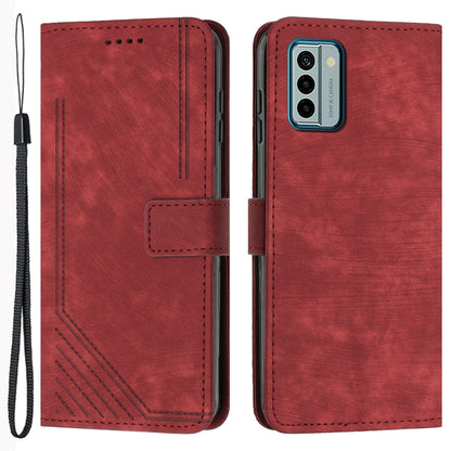 For Nokia G22 Imprinted Lines Flip Case Skin-touch PU Leather Phone Cover with Stand Wallet