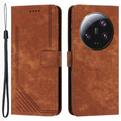 For Xiaomi 13 Ultra Anti-scratch Imprinted Lines Flip Case Skin-touch PU Leather Stand Wallet Phone Cover