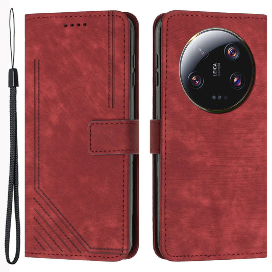 For Xiaomi 13 Ultra Anti-scratch Imprinted Lines Flip Case Skin-touch PU Leather Stand Wallet Phone Cover