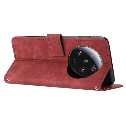 For Xiaomi 13 Ultra Anti-scratch Imprinted Lines Flip Case Skin-touch PU Leather Stand Wallet Phone Cover