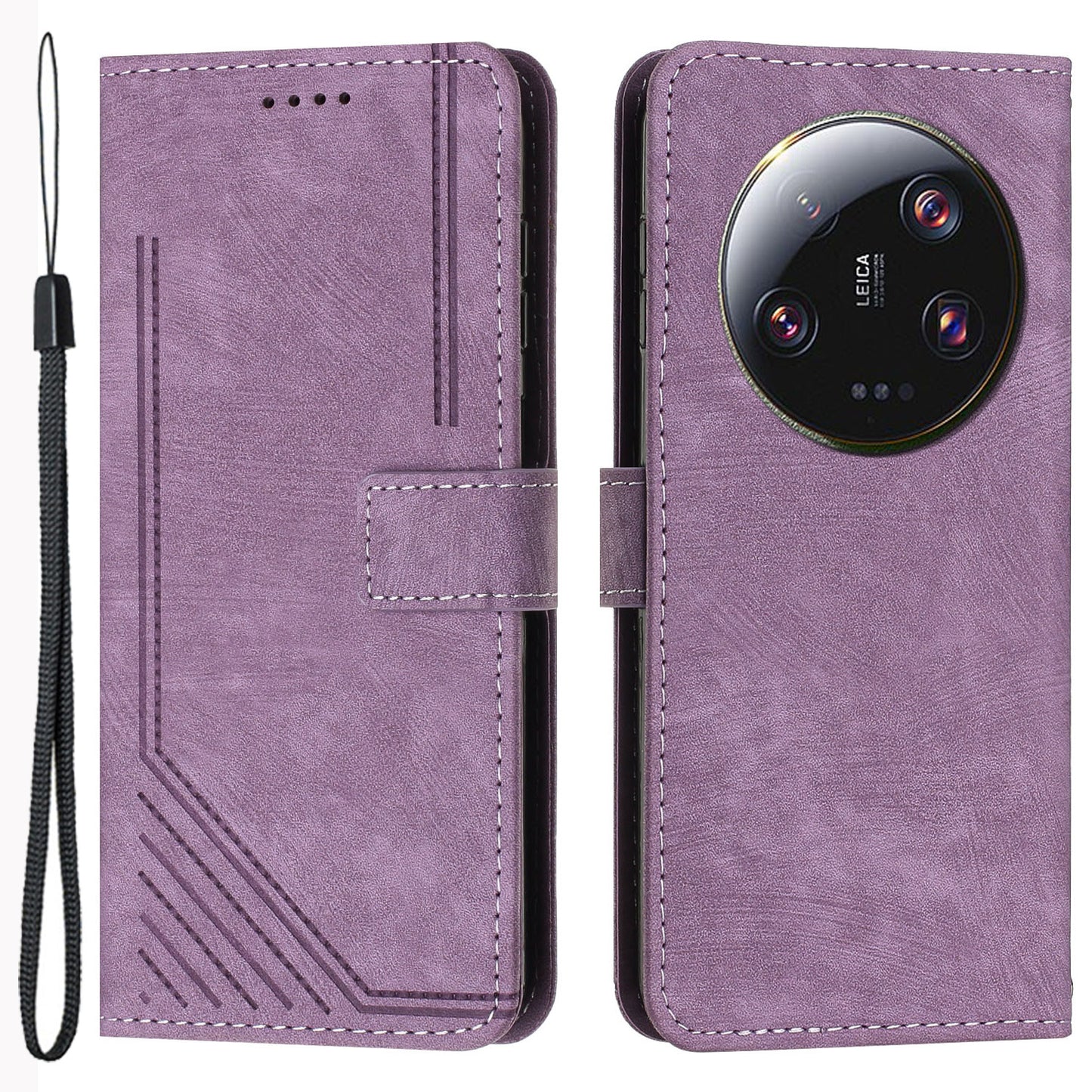 For Xiaomi 13 Ultra Anti-scratch Imprinted Lines Flip Case Skin-touch PU Leather Stand Wallet Phone Cover