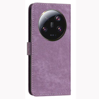 For Xiaomi 13 Ultra Anti-scratch Imprinted Lines Flip Case Skin-touch PU Leather Stand Wallet Phone Cover