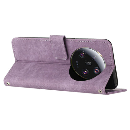 For Xiaomi 13 Ultra Anti-scratch Imprinted Lines Flip Case Skin-touch PU Leather Stand Wallet Phone Cover