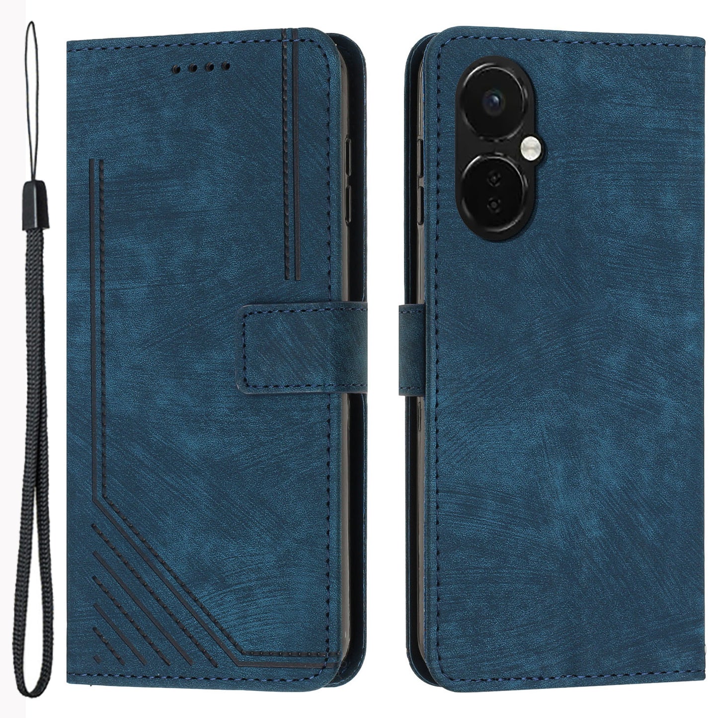 For OnePlus Nord CE 3 5G / CE 3 Lite 5G / Nord N30 5G PU Leather Skin-touch Stand Imprinted Lines Wallet Phone Cover