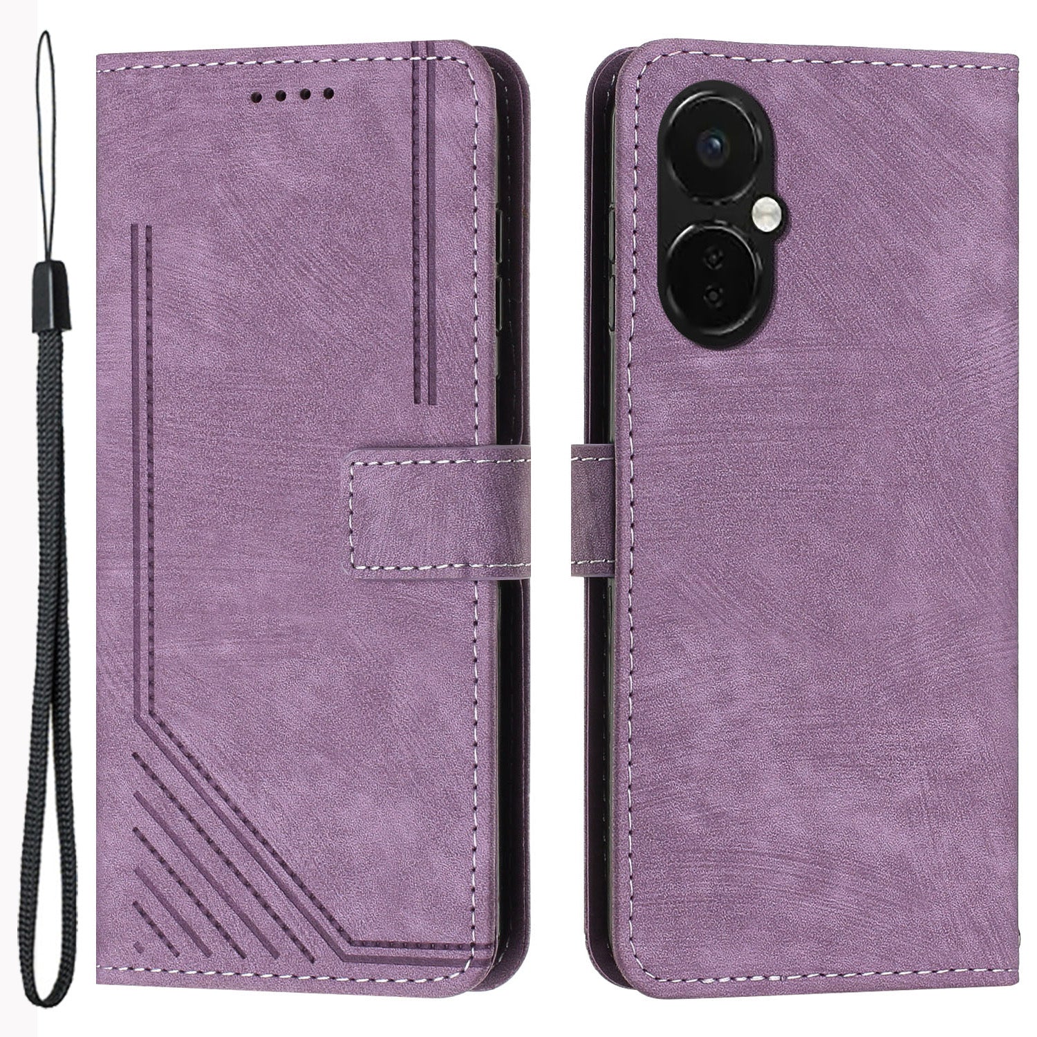 For OnePlus Nord CE 3 5G / CE 3 Lite 5G / Nord N30 5G PU Leather Skin-touch Stand Imprinted Lines Wallet Phone Cover