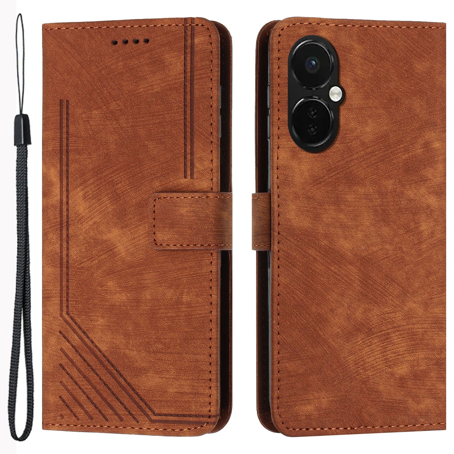 For OnePlus Nord CE 3 5G / CE 3 Lite 5G / Nord N30 5G PU Leather Skin-touch Stand Imprinted Lines Wallet Phone Cover