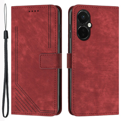 For OnePlus Nord CE 3 5G / CE 3 Lite 5G / Nord N30 5G PU Leather Skin-touch Stand Imprinted Lines Wallet Phone Cover