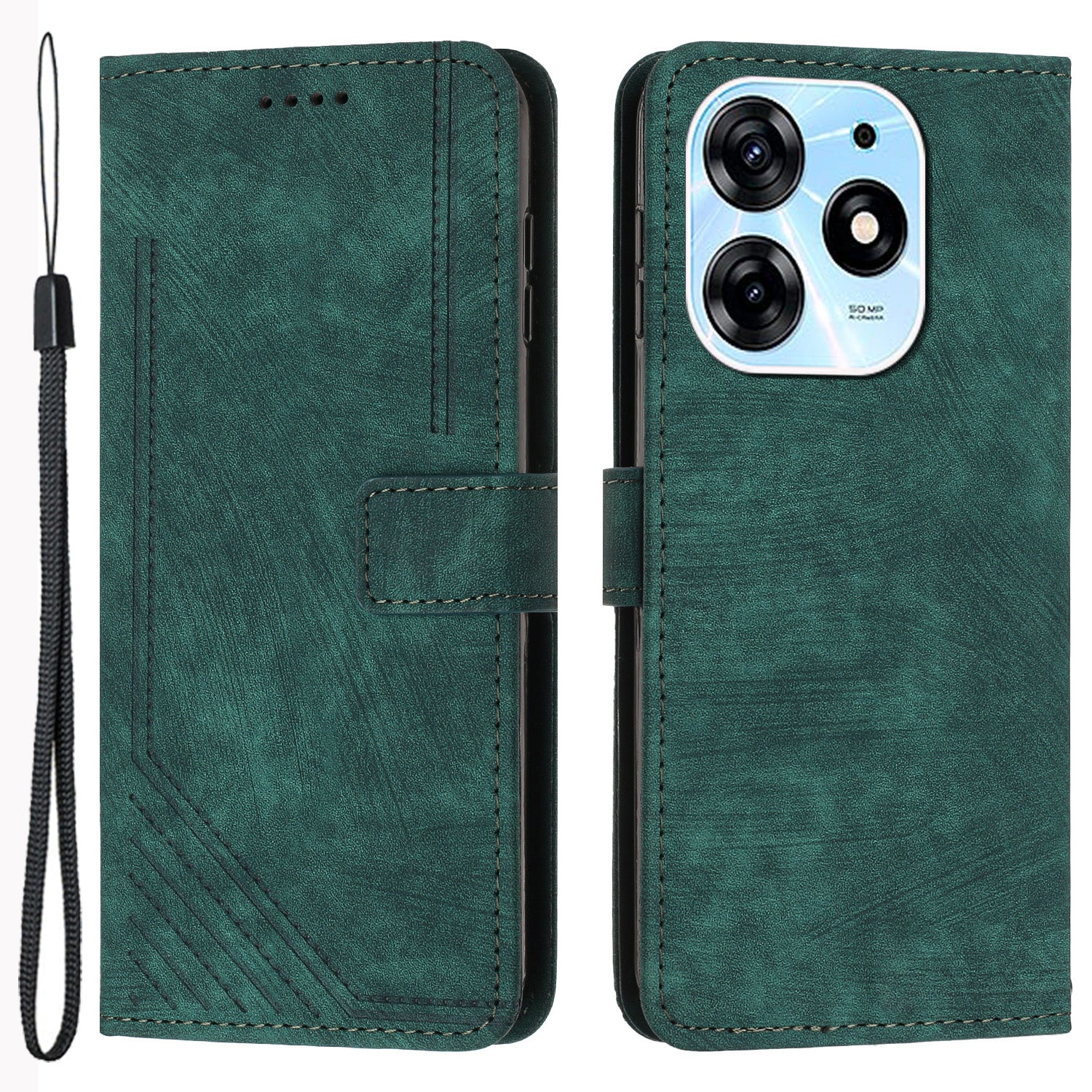 Stand Flip Case for Tecno Spark 10 Pro Skin-touch Imprinted Lines Wallet Phone PU Leather Cover