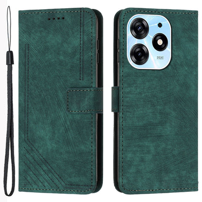 Stand Flip Case for Tecno Spark 10 Pro Skin-touch Imprinted Lines Wallet Phone PU Leather Cover