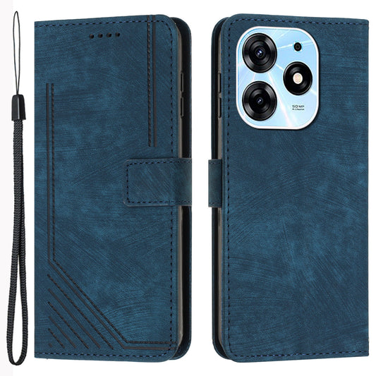 Stand Flip Case for Tecno Spark 10 Pro Skin-touch Imprinted Lines Wallet Phone PU Leather Cover