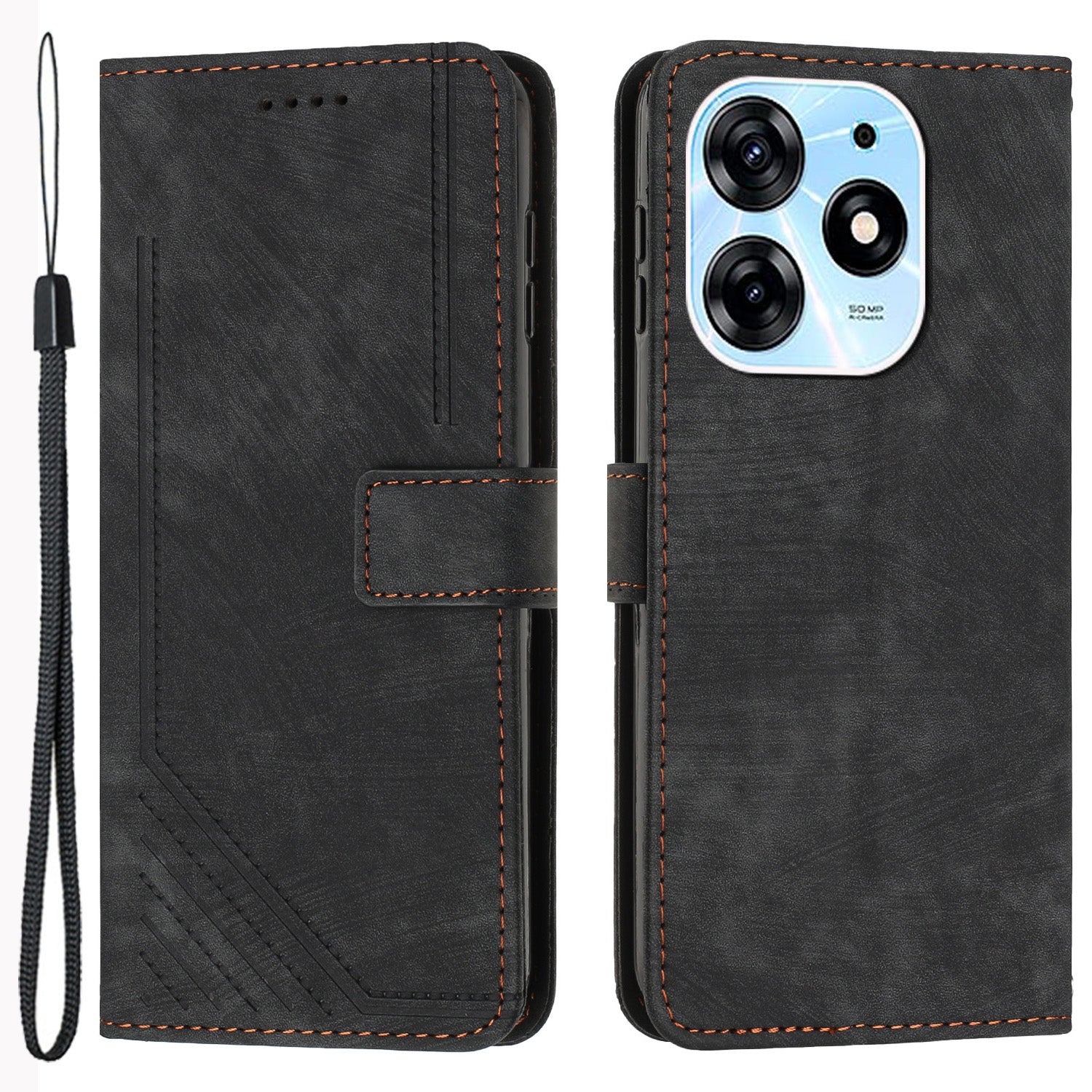 Stand Flip Case for Tecno Spark 10 Pro Skin-touch Imprinted Lines Wallet Phone PU Leather Cover