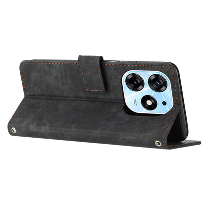 Stand Flip Case for Tecno Spark 10 Pro Skin-touch Imprinted Lines Wallet Phone PU Leather Cover