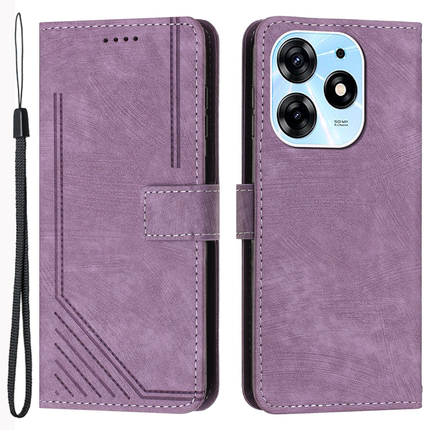 Stand Flip Case for Tecno Spark 10 Pro Skin-touch Imprinted Lines Wallet Phone PU Leather Cover