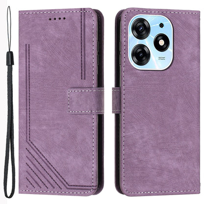 Stand Flip Case for Tecno Spark 10 Pro Skin-touch Imprinted Lines Wallet Phone PU Leather Cover