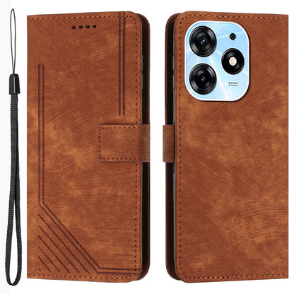 Stand Flip Case for Tecno Spark 10 Pro Skin-touch Imprinted Lines Wallet Phone PU Leather Cover