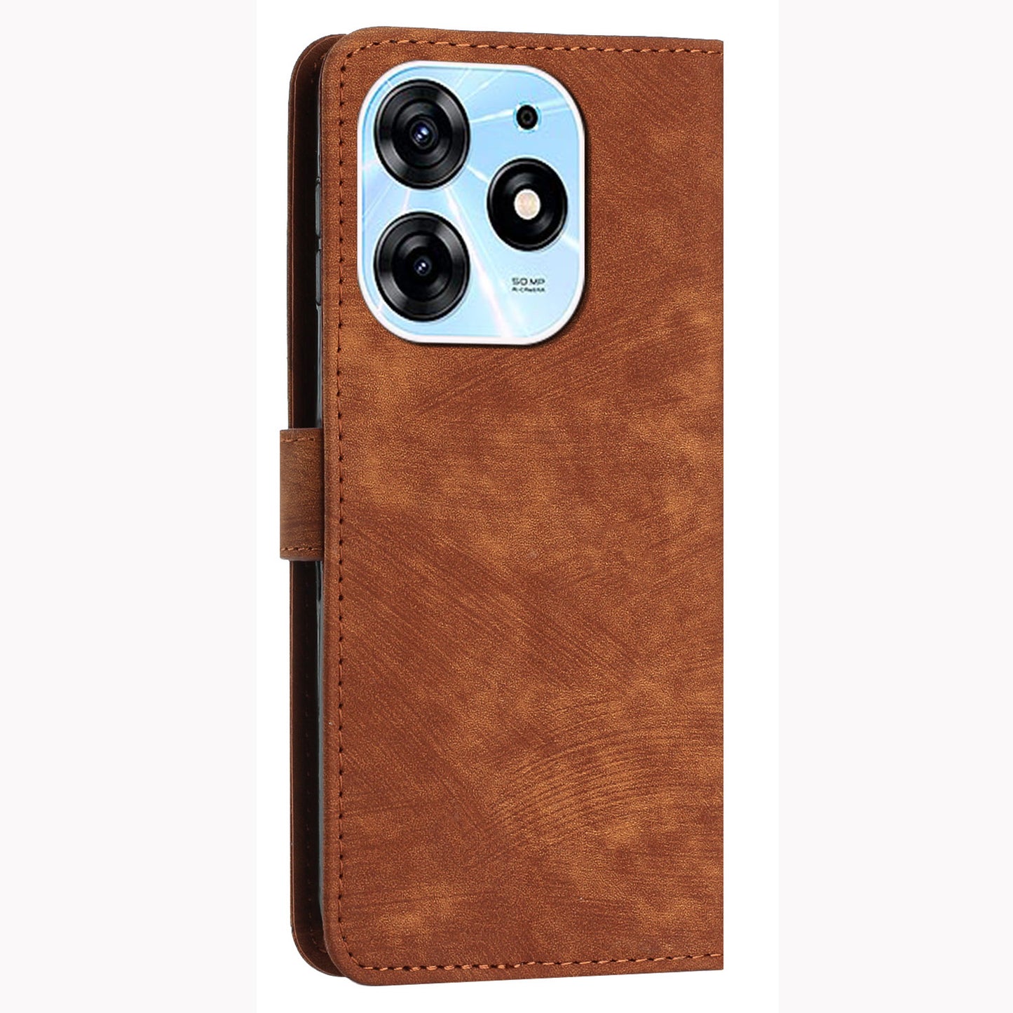 Stand Flip Case for Tecno Spark 10 Pro Skin-touch Imprinted Lines Wallet Phone PU Leather Cover