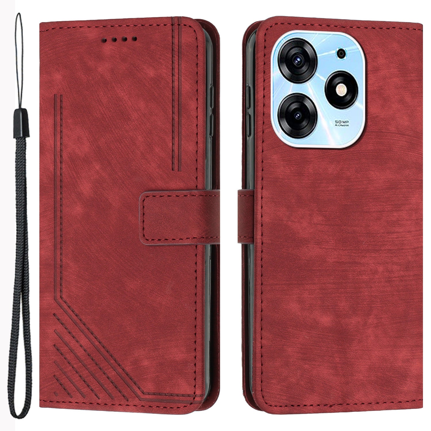 Stand Flip Case for Tecno Spark 10 Pro Skin-touch Imprinted Lines Wallet Phone PU Leather Cover