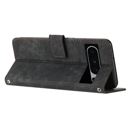 For Google Pixel 8 Pro Imprinted Lines Flip Case Skin-touch PU Leather Stand Wallet Phone Cover