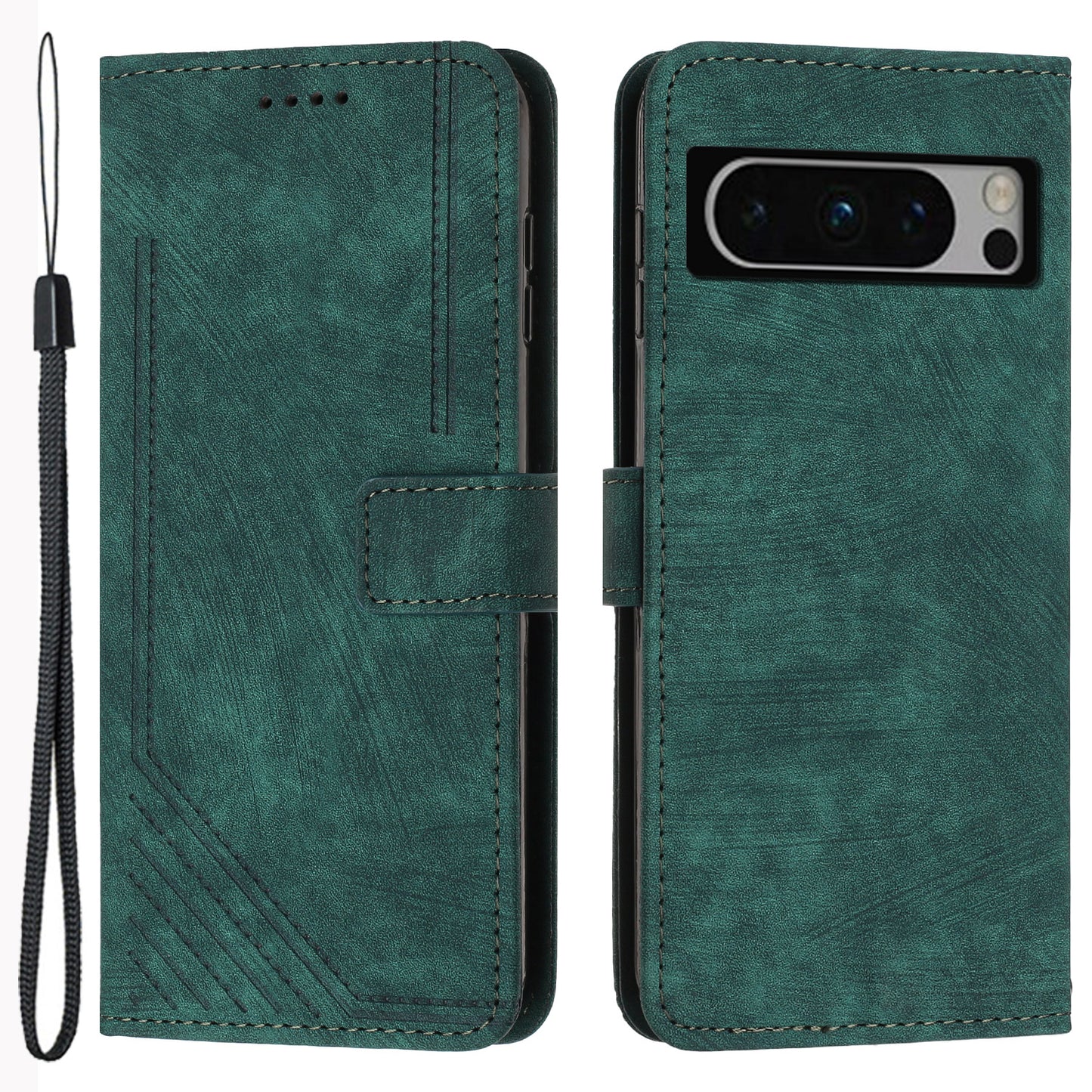 For Google Pixel 8 Pro Imprinted Lines Flip Case Skin-touch PU Leather Stand Wallet Phone Cover