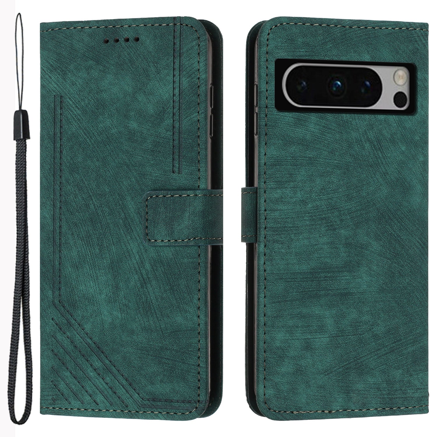 For Google Pixel 8 Pro Imprinted Lines Flip Case Skin-touch PU Leather Stand Wallet Phone Cover