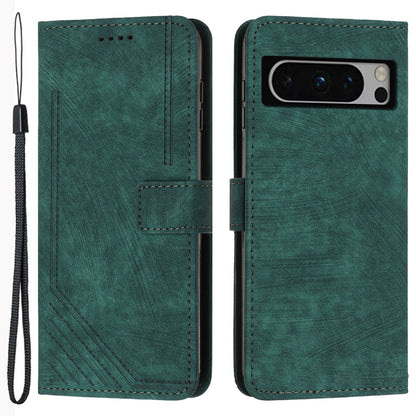 For Google Pixel 8 Pro Imprinted Lines Flip Case Skin-touch PU Leather Stand Wallet Phone Cover