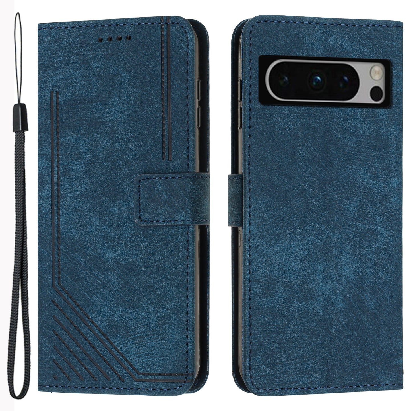 For Google Pixel 8 Pro Imprinted Lines Flip Case Skin-touch PU Leather Stand Wallet Phone Cover