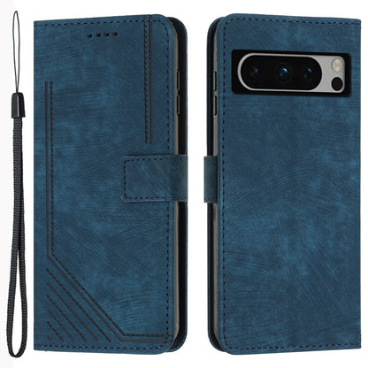 For Google Pixel 8 Pro Imprinted Lines Flip Case Skin-touch PU Leather Stand Wallet Phone Cover
