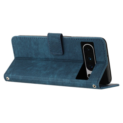 For Google Pixel 8 Pro Imprinted Lines Flip Case Skin-touch PU Leather Stand Wallet Phone Cover